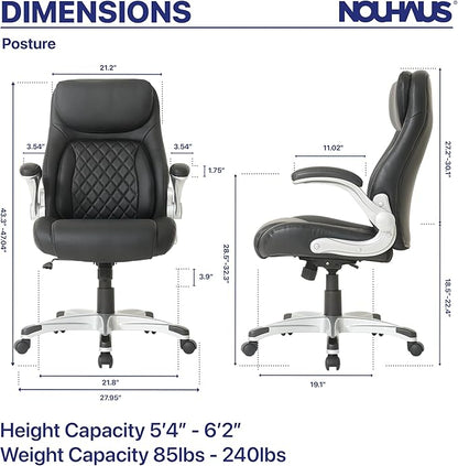 Nouhaus +Posture Ergonomic PU Leather Office Chair. Click5 Lumbar Support with FlipAdjust Armrests. Modern Executive Chair and Computer Desk Chair (Black)