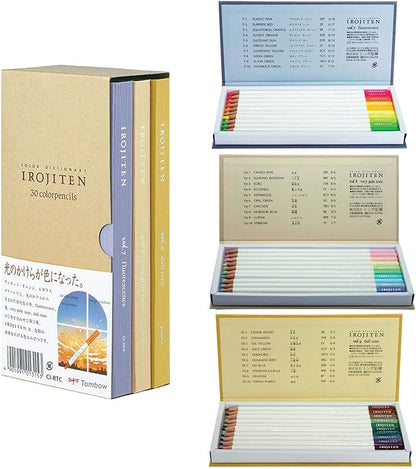 Tombow 51527 Irojiten Colored Pencil Dictionary Set, Seascape, Set of 30. Beautifully Crafted Wax-Based Colored Pencils with Enamel Finish