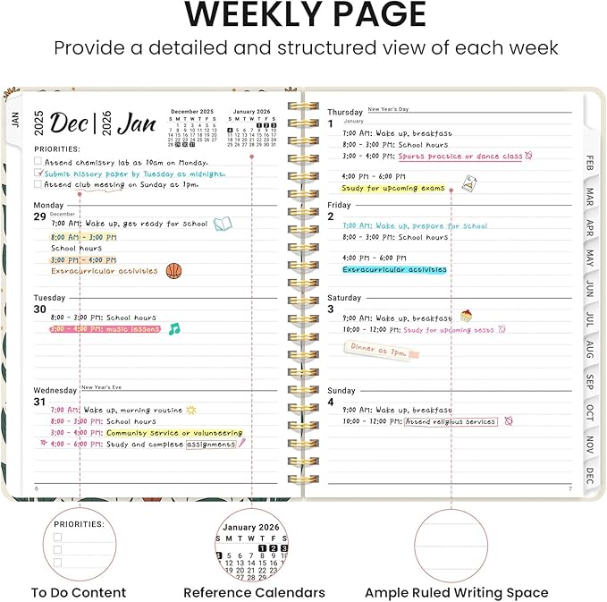 2026 Planner, Aesthetic Weekly and Monthly Planner for Women, Jan 2026 to Dec 2026, Hardcover 2026 Calendar Book with Monthly Tabs, Inner Pocket, Perfect for Office Home School - A5 (6.3" x 8.5"), Butterfly Beetles