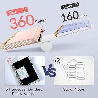Yoment Hardcover Spiral Notebooks for Work with Pen Leather 5 Subject Notebook College Ruled with Dividers 360 Pages B5 Journals for Women Men Writing, Pink