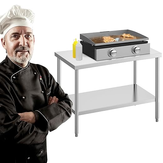 NSF Stainless Steel Table for Prep & Work 24 x 48 Inches Commercial Heavy Duty Food Prep Worktable with Undershelf for Restaurant, Home and Hotel Christmas Preparation Table