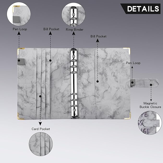 100 Envelopes Challenge Binder Savings Challenges Book, A5 Money Saving Planner Cash Envelope Budget Binder with Erasable Pen, Easy and Fun Way to Save $5,050, 10,000 and $500 (Marble Gray)