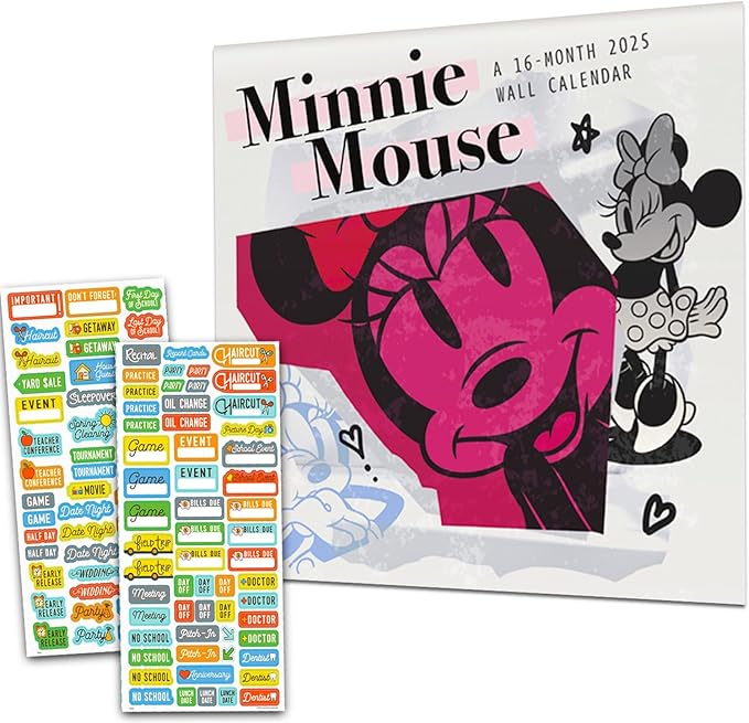 Disney Minnie Mouse Calendar 2025 - Deluxe 2025 Minnie Mini Calendar Bundle with Over 100 Calendar Reminder Stickers (Disney Gifts, Office Supplies)
