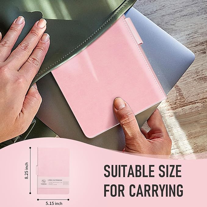 Hardcover Executive Notebooks, 160 Pages Line Ruled Classic Notebook Journal, Leather Notebooks with Pen for Bussiness College Writing Pink