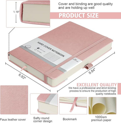 Lined Journal Notebook, 360 Numbered Pages(With page number), Thick Journal for Writing B5 College Ruled Notebook, 100gsm Lined Paper, Leather Hardcover, 9.8'' X 6.9''-Pink