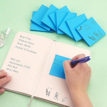 Sticky Notes 3x3 Self-Stick Notes Bright Colors Sticky Notes 8 Pads 80 Sheet/Pad (Blue)