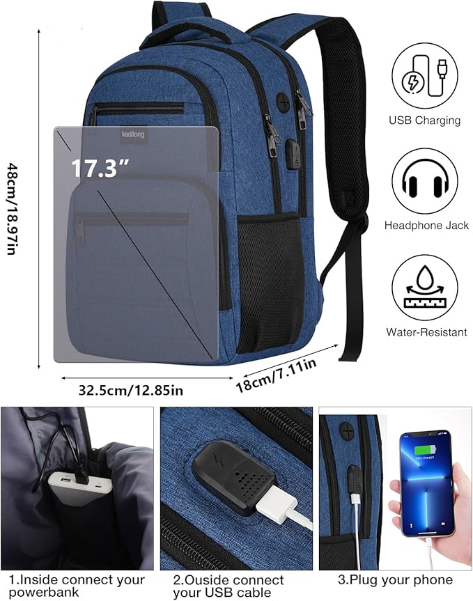 School Backpacks for Teen Boys 17.3 Inch,Bookbag Back Pack for Men Schooler with USB Charging Port,Morrales Knapsack for Business College High School