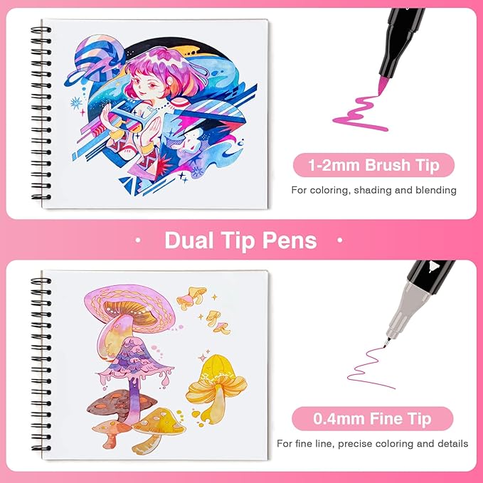 ABEIER Dual Brush Tip Marker Pens, 120 Vibrant Colors, Water-Based, Non-Toxic Art Supplies for Kids Adults, Perfect for journaling, Drawing, Sketching, and Illustration in Coloring Books