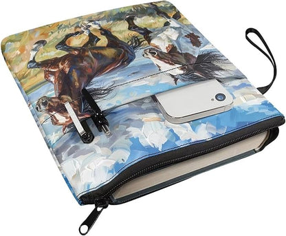 COEQINE Art Horse Book Cover with Zipper Portable Book Sleeves Book Lovers Gifts Book Cover with Pen Holder Washable Book Sleeve Book Cover Book Protector Horse