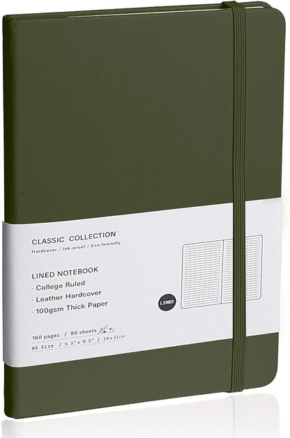 Lined Journal Notebook, (Olive Green), 160 Pages, Medium 5.7 inches x 8 inches - 100 gsm Thick Paper, Hardcover