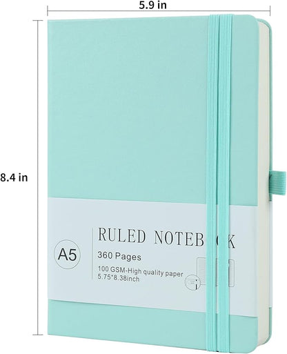 Journal Notebook Journal for Men/Women Journals for Writing A5 180Sheets 360Pages College Ruled Notebook 100gsm Lined Paper Leather Hardcover Journal 5.9'' X 8.4'' (Blue)