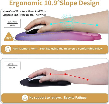 Ergonomic Mouse Pad with Wrist Rest,Cute Cat Paw Mousepad Wrist Support,Comfortable Massage Design Computer Pain Relief Mouse Pad with Non-Slip PU Base for Desk Laptop Gaming,Pink&Purple