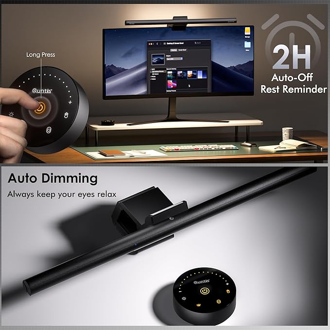 Quntis Monitor Light Bar with Remote, 16.7'' Eye Care No Glare Computer Light Bar with Backlight, Auto-Dimming & Timer, Stepless Dimming Monitor Lamp for Desk Gaming Home Office Curved Monitors