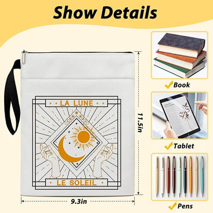 Tarot Card Book Sleeve, Book Lovers Gifts Book Pouch Book Sleeve with Zipper and Front Pocket Reader Gifts Birthday Gifts for Adult Teen Teacher -11