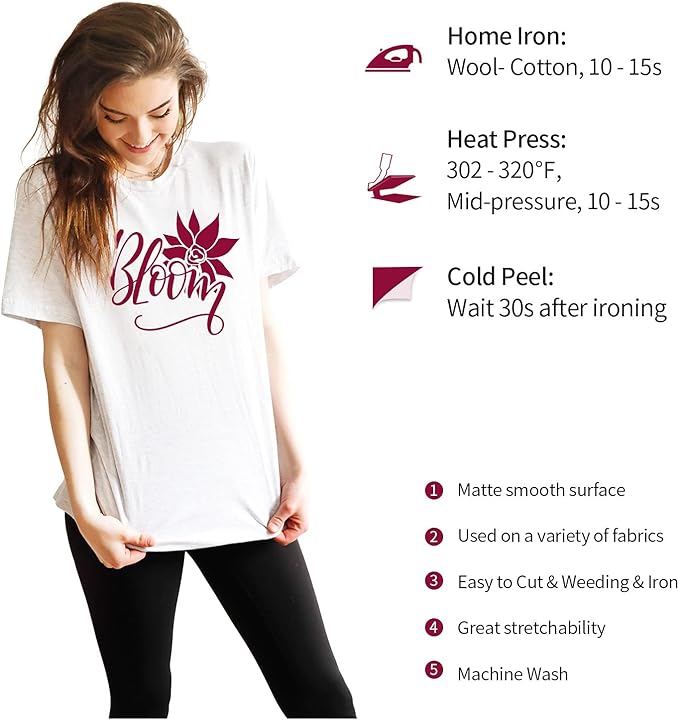 VINYL FROG Heat Transfer Vinyl Roll HTV Vinyl - 12" x5ft Burgundy Iron on Vinyl for T-Shirts, Heat Press Vinyl for DIY Craft Designs (Burgundy)