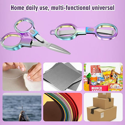 2 PCS Folding Scissors,Portable Folding Travel Scissors Keychain Scissors,Stainless Steel Mini Retractable Pocket Small Scissors,Miniature Craft Scissors for Home,Office,Outdoor,Travel,School,Sew