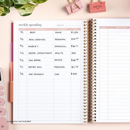 A5 Coiled 12 Month Calendar Budget Book & Financial Budget Tracker. Debt Track, Expense Planner, Spending Summary With Stickers & Quote Sheet by Erin Condren