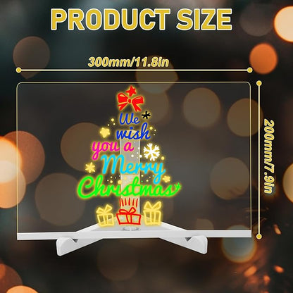 LED Note Board with Colors,LED Drawing Pad with 7 Color Pen,Light Up Acrylic Message Board with Adjustable Stand,Acrylic Dry Erase Board with Light for Office School Home,Gift for Kids(12"x8")