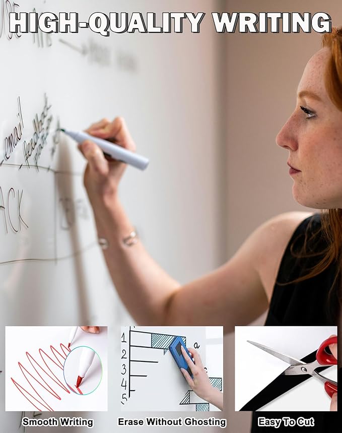 Magnetic Dry Erase Board, 16 x24 Inches Reusable White Board Sticker with Markers and Magnets, Whiteboard Wallpaper for Fridge and Wall, Dry Erase Paper for Kids, Kitchen, Office, Classroom