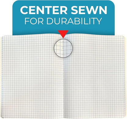 Graph Paper Composition Notebook, 5 Pack, 200 Pages (100 Sheets), Quad Ruled Composition Notebook, Graph Notebooks, 4x4 Grid Composition Notebook, Black Marble, Sewn Hard Cover, 9-3/4 x 7-1/2