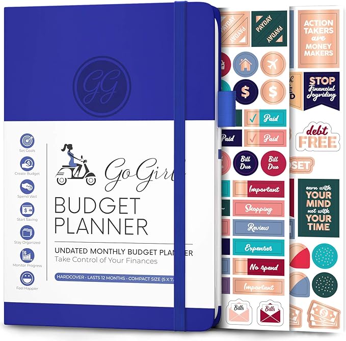 GoGirl Budget Planner – Monthly Financial Planner Organizer Budget Book. Expense Tracker Notebook Journal to Control Money, Compact (Royal Blue)