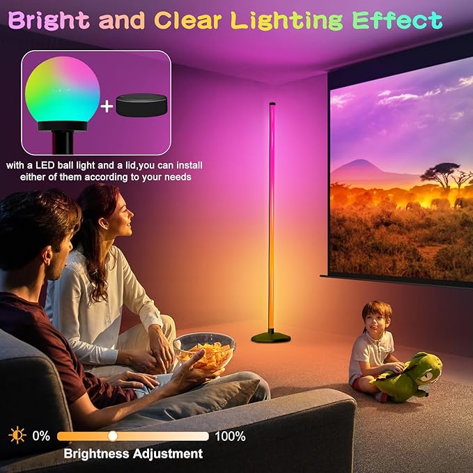 2PCS Corner Floor Lamp,70" Smart RGBW LED Corner Lamp with Glow Ball Light,16 Million Colors Changing Corner Lamp with Remote and App Control,Music Sync&Timing Smart Floor Lamp for Living Room