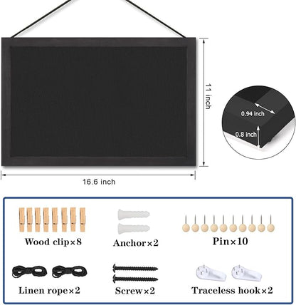 Miratino Pin Board Bulletin Board, 16 "x11 Black Linen Cork Boards for Walls with Black Frame ，Vision Board for Home Kitchen School Office Decor