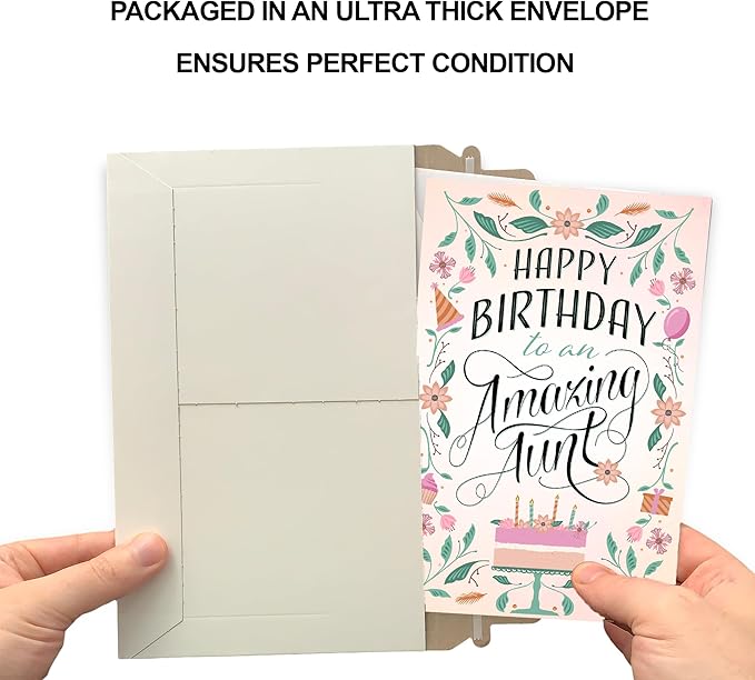 Prime Greetings Happy Birthday Card For Aunt, Made in America, Eco-Friendly, Thick Card Stock with Premium Envelope 5in x 7.75in, Packaged in Protective Mailer