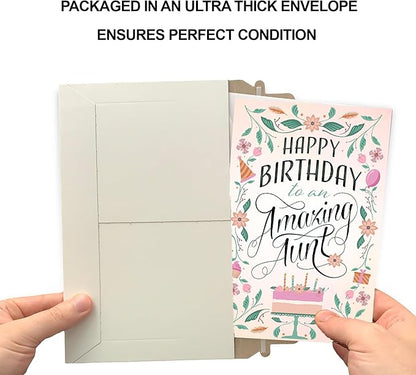 Prime Greetings Happy Birthday Card For Aunt, Made in America, Eco-Friendly, Thick Card Stock with Premium Envelope 5in x 7.75in, Packaged in Protective Mailer