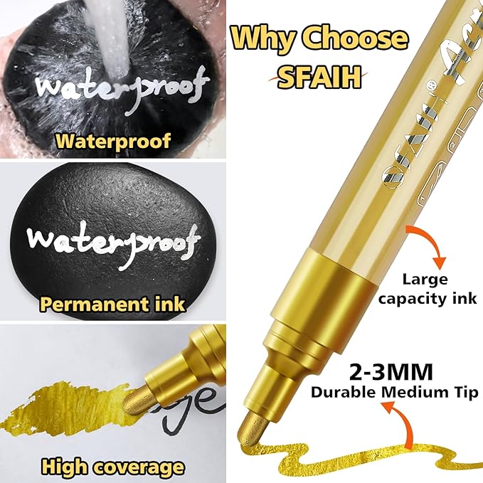 SFAIH Paint Markers Pens - 4 Colors 8 Pack Ultra-High Coverage Acrylic Paint Pens for Rock, Paper, Wood, Fabric, Glass, Metal, Ceramic, Painting, DIY Art Projects, Crafts, Large Capacity Permanent Ink