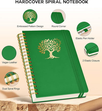 Spiral Notebook Journal for Women Men, 300 Numbered Lined Pages, College Ruled, A5 Hardcover Spiral Bound Notebook for School, Work, Note Taking Writing, Leather Spiral Journal Medium 5.9"x8.5"