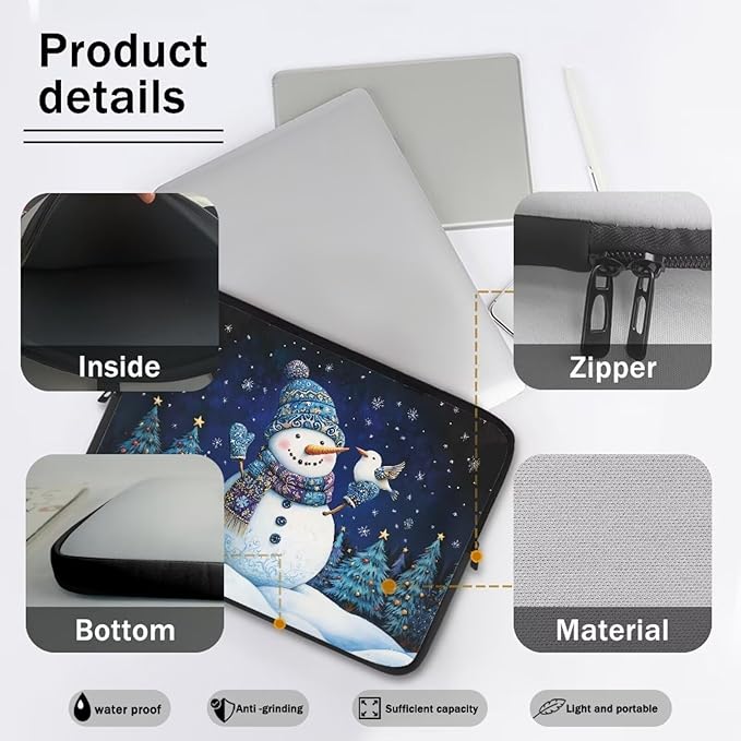 Cute Snowman Computer Sleeve for Women 10 inch Laptop Sleeve Christmas Lap Top Case with Multiple Uses Tablet Bag Teen Girls Laptop Carrying Case Briefcase