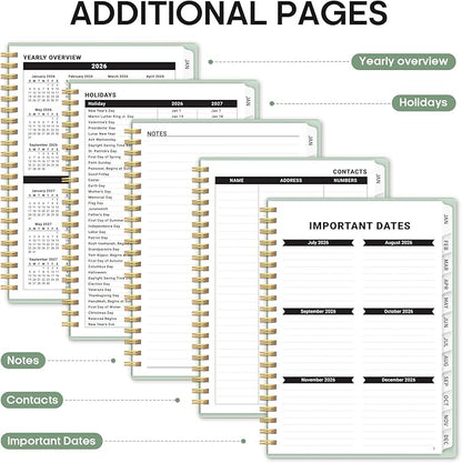 2026 Planner, Weekly and Monthly Calender Planner, Jan 2026 to Dec 2026, Hardcover 2026 Calendar Planner Book with Tabs & Inner Pocket, Office Home School Supplies for Women & Men - A5 (6.3" x 8.5"), Mint