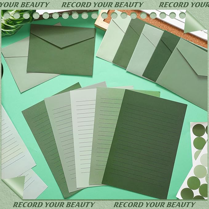100 Pcs Stationery Lined Stationery Paper and Envelopes Set Includes 50 Letter Writing Paper and 50 Envelope for Office, 5.5 x 8.25 Inch(Sage Green)