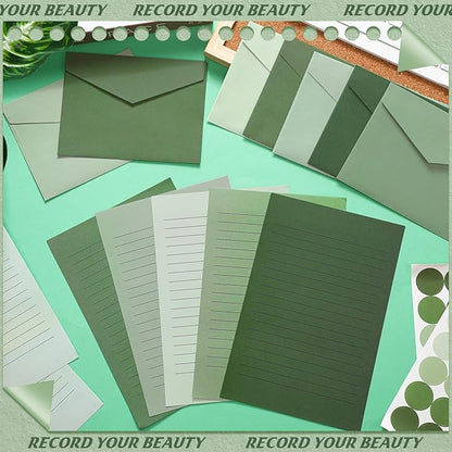 100 Pcs Stationery Lined Stationery Paper and Envelopes Set Includes 50 Letter Writing Paper and 50 Envelope for Office, 5.5 x 8.25 Inch(Sage Green)