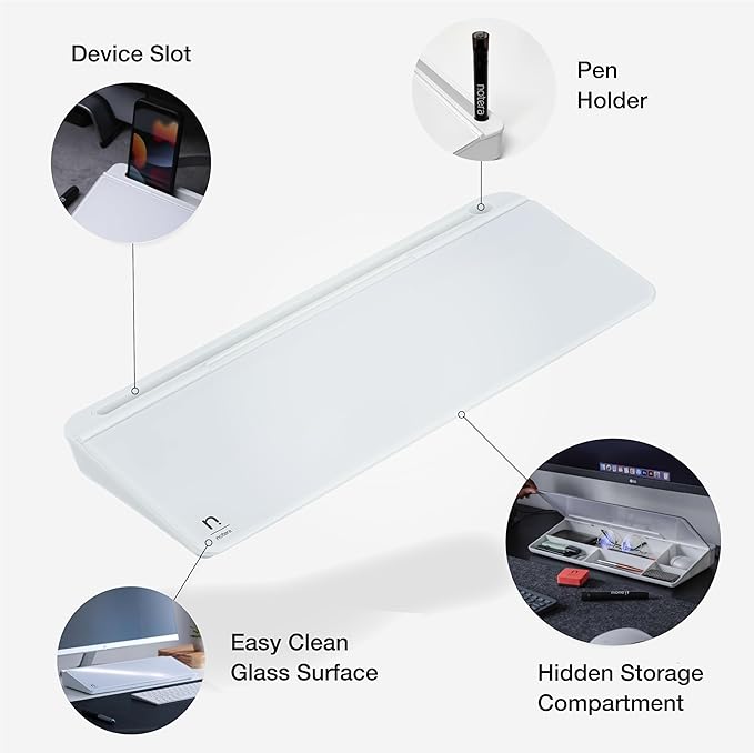 Wedge Desk Whiteboard Dry Erase Board, Glass Desktop Whiteboard with Storage - The Perfect Desk Board and Desk Buddy for Home, School and Office Accessories (White)