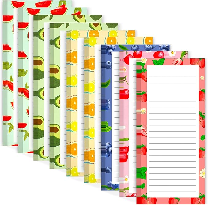 9 Pack Magnetic Notepads for Refrigerator, Magnetic Notepads for Refrigerator, Fruit Design Magnetic Grocery List Pad for Fridge, Full Magnet Back Shopping Lists, 25 Sheets Per Note Pads