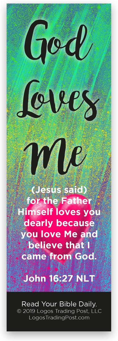 God Loves Me, John 16:27, Bulk Pack of 25 Christian Bookmarks for Kids, Childrens Bible Verse Book Markers, Sunday School Prizes with Memory Verses, Scripture Gifts for Kids & Youth