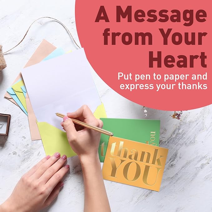 Sweetzer & Orange S&O Candy Thank You Cards with Envelopes - Blank Gold Foil sheets Set of 24 - Assorted Greeting Decor Cards, Pop Color Envelopes to Mix & Match