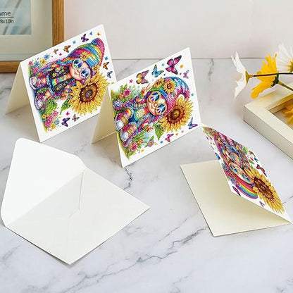 6 Pcs 5D Diamond Painting Greeting Cards Kits, Handmade Festival Greeting Cards with Envelopes DIY Diamond Art Crafts Birthday Cards Holographic Shimmer Design for Birthdays Holidays (Sunflower Happy)