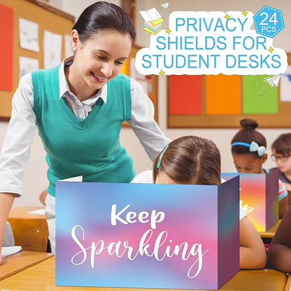 Honoson 24 Pcs Bulk Inspirational Privacy Folders for Students Cardboard Test Privacy Boards Motivational Words Desk Dividers Shield for Classroom School Study Supplies, 6 Styles(Tie Dye)