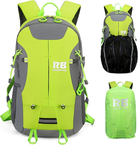 Reflective Motorcycle Backpack Lightweight, Water Resistant Casual Daypack with Laptop Pocket for Safe Commuter, Biking, and Daily Use. 35L Sport bookbag to Avoid Accidents (green backpack)