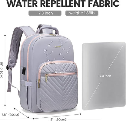 LOVEVOOK Laptop Backpack for Women 15.6 inch,Cute Travel Carry on Backpack Purse,Professional Computer Bag,Waterproof Work Business College Teacher Bag with USB Port,Grey Pink
