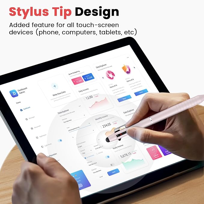 Sooez Multicolor Pen in One, Sleek Metallic 4 Color Ballpoint Pens, Medium Point (1.0mm), Retractable Ball Pen with Stylus Tip, Journaling Planner Pens for Nursing School Office Supplies, 3 Pack, Blue