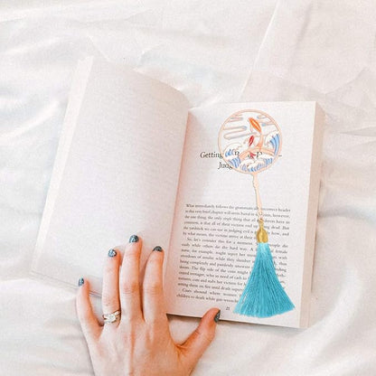 TOYANDONA Bookmarks with Tassels Hollow Book Mark Chinese Retro Bookmarks Vintage Bookmarks Retro Bookmarks Plant Printing Rose Gold Book Page Holder Round Fan Metal