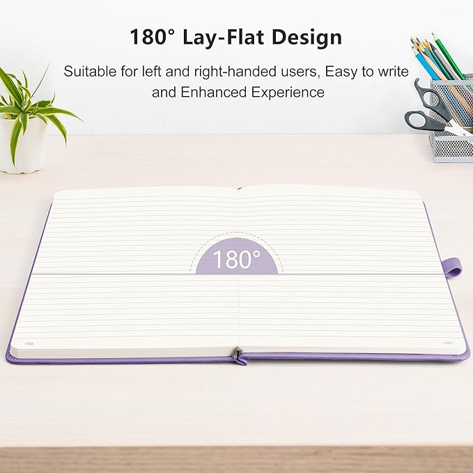 RETTACY Journaling Notebooks, A5 Lined Journal Notebook with 192 Numbered Pages, 5.7'' × 8.3'' Medium Size, for Writing, Work, Office, Leather Hardcover, 100 GSM Thick Paper (Purple)