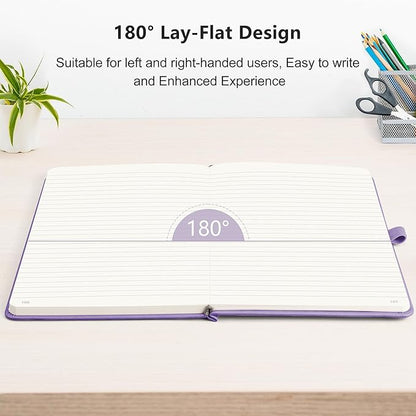 RETTACY Journaling Notebooks, A5 Lined Journal Notebook with 192 Numbered Pages, 5.7'' × 8.3'' Medium Size, for Writing, Work, Office, Leather Hardcover, 100 GSM Thick Paper (Purple)