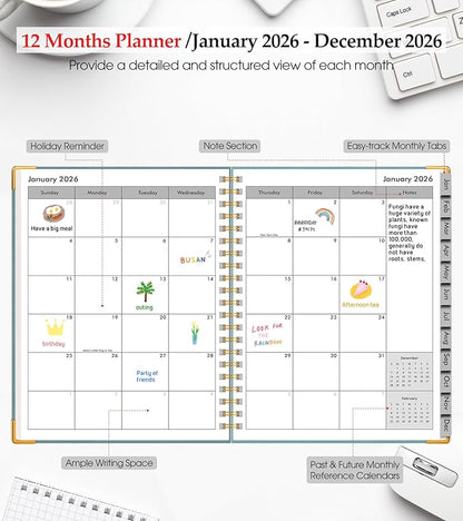 2026 Planner, Weekly and Monthly Calendar Planner from January 2026 - December 2026, 8.5" x 11" Hardcover Leather Hourly Appointment Book with Tabs, Spiral Daily Planners for College School Work Home,Blue
