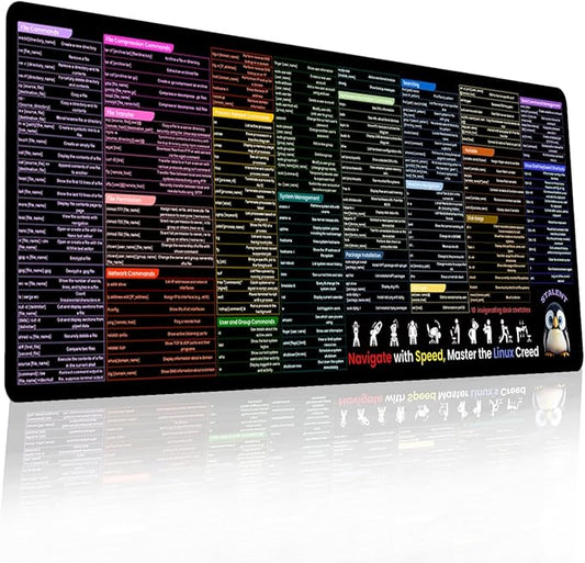 Linux Command Line Mouse Pad - 31.5"x11.8" XL Large Cheat Sheet Desk Mat for Kali/Ubuntu/Red Hat/Debian/OpenSUSE/Centos/Arch/Mint for Programmers, Developers, and IT Professionals