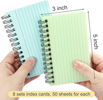 Koogel Index Cards 3 x 5 Inch, 400 Count, Ruled Lined both Side, 4 Colors with Waterproof Covers